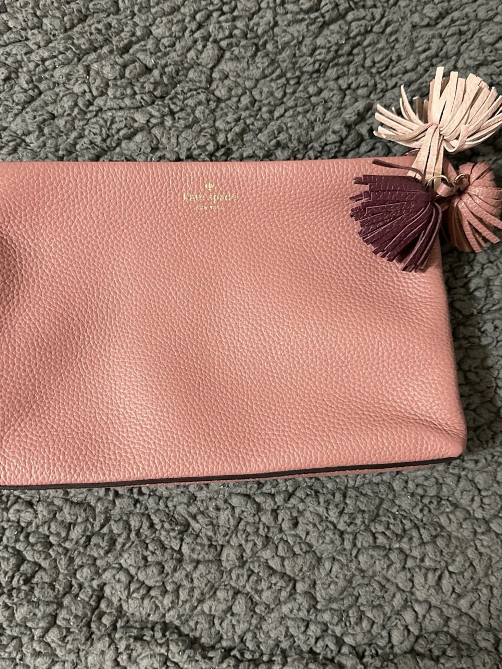 kate spade Dusty Rose Pebbled Leather Tassel Zip Clutch